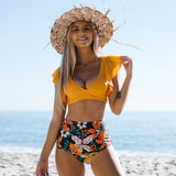 2021 New Sexy Brazilian Bikini Set Female Ruffle Swimwear Women Print Floral Push Up Swimsuit Bathing Suit Biquini