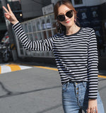 2021 Women's Autumn Long Sleeve T Shirt O-Neck Striped Cotton Tops For  Women Casual T-Shirts Plus Size 3XL Women Tees Blusa