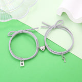 1Pair Two halves Heart Magnetic Bracelet Steel Pendant Couple Bracelets for Lover Friendship Bracelets Braid Rope Magnet