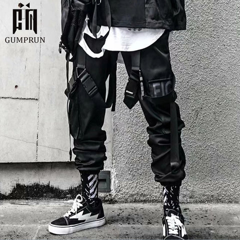 2020 Joggers Cargo Pants for Men Casual Hip Hop Hit Color Pocket Male Trousers Sweatpants Streetwear Ribbons Techwear Pants image