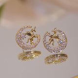 2021 New Cute Animal Stud Earrings for Women Temperament Horse Kitten Owl Pearl Rhinestone Earring Girls Birthday Party Jewelry