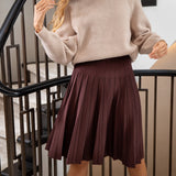 2021 Women Knitted Pleated Skirts Fashion High Waist Knit Dress Solid Color Female Classic Skirt