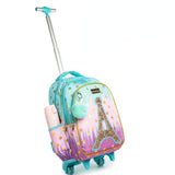 3 IN 1 School Children's Backpack with Wheels Kids Wheeled School Bag Teenagers Girls Canvas Backpack Travel Trolley Bags