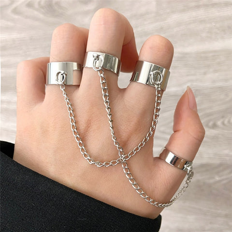 17KM Punk Cool Hiphop Chain Rings Multi-layer Adjustable Open Finger Rings Set Alloy Man Rings for Women Party Gift Jewelry image