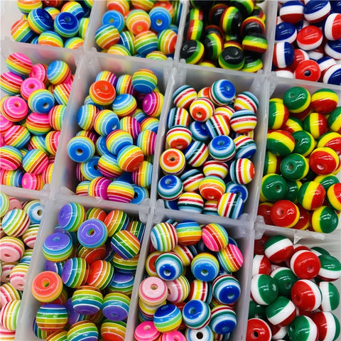 50pcs 8mm Resin Beads Round Rainbow Stripe Loose Spacer Beads For Jewelry Making DIY Bracelet Necklace Accessories image