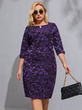 2021 Fall Plus Size women clothing Long sleeve Casual dress fashion ladies Vintage elegant purple Vintage elegant purple dress