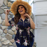 2021 Summer Plus Size Blouse Women Elegant Boho Floral Blouse Shirt Women V-neck Short Sleeve Oversized Blouse Ladies 3XL 4XL