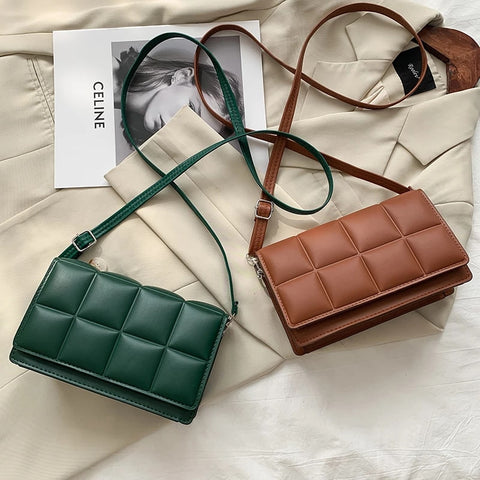 2021 Solid Color Fashion Shoulder Handbags Female Travel Cross Body Bag Weave Small PU Leather Crossbody Bags For Women image