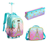 3 IN 1 School Children's Backpack with Wheels Kids Wheeled School Bag Teenagers Girls Canvas Backpack Travel Trolley Bags