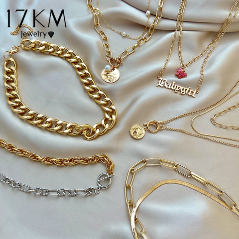 17KM Fashion Asymmetric Lock Necklace for Women Twist Gold Silver Color Chunky Thick Lock Choker Chain Necklaces Party Jewelry image