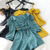 2020 Summer New Arrival Chic Korean Women Playsuits Korean Spaghetti Strap Off Shoulder Jumpsuits Ruffles Bodysuits