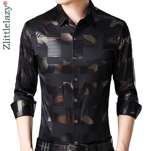 2021 Brand Casual Spring Luxury Plaid Long Sleeve Slim Fit Men Shirt Streetwear Social Dress Shirts Mens Fashions Jersey 2306 image