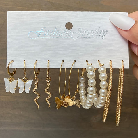 17KM Bohemian Gold Snake Butterfly Drop Earrings Set For Women Pearl Acrylic Dangle Earrings 2021 Trend Set of Earrings Jewelry image