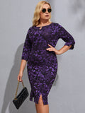 2021 Fall Plus Size women clothing Long sleeve Casual dress fashion ladies Vintage elegant purple Vintage elegant purple dress