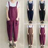 2019 New Womens Jumper Overalls Cami Loose Romper Oversize Ladies Dungarees Jumpsuit Pockets Tank Pants Plus Size S-5XL