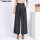 2020 winter warm wool women's pants female high waist pleated wide leg pants capris for women trousers woman Plus size 4xl