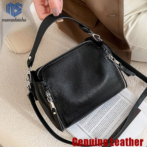 2021 New Genuine Leather Handbag Designers Women Messenger Bags Females Bucket Bag Leather Crossbody Shoulder Bag Handbag Bolsa image