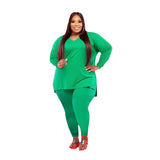 5XL Plus Size Casual Women Two Piece Set Loose Crew Neck Tops Matching Suit Loungewear Solid Pants Sets Outfit Wholesale Items