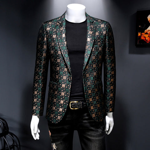 2021 Spring Blazer Men Suit Stage Casual Suit Silver Bleazer For Men Groom Wedding Suit Lattice Grid Blazer Masculino Slim Fit image