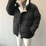 2021 Women's Winter Jacket Streetwear Polyester Zipper Straight 3 Solid Color Padded Coat Warm Femme Parka Black Women Clothing