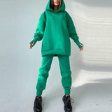 2021 Autumn Women Fleece Hooded Tracksuit Two Piece Set Female Casual Oversized Hoodies Jogger Pants Sets Lady Sportswear Suit