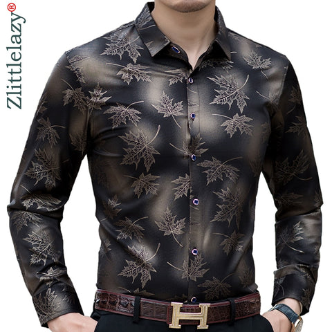 2021 New Social Long Sleeve Maple Leaf Designer Shirts Men Slim Fit Vintage Fashions Men's Shirt Man Dress Jersey Clothing 36565 image