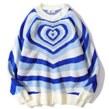 2021 Men's Pullovers Sweaters Creative Stripes Heart Knitted Streetwear Oversized Harajuku O Neck Knitwear Men Clothing