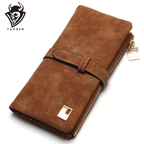 2021 New Fashion Women Wallets Drawstring Nubuck Leather Zipper  Long Design Purse Two Fold More Color Clutch image