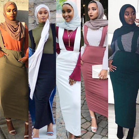 5 Colors Abaya Muslim Skirt Women Suspender Skirt Maxi Pencil Middle East Bodycon Abaya High Waist Sheath Long Skirt Islamic New image