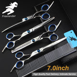 7.0inch blue  pet grooming scissors set straight cut teeth cut fish bone scissors