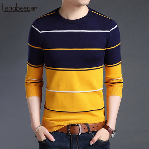 2021 New Fashion Brand Sweater Mens Pullover Striped Slim Fit Jumpers Knitred Woolen Autumn Korean Style Casual Men Clothes image