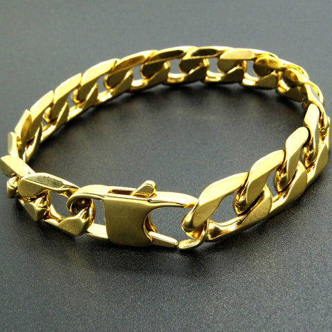 100% Stainless Steel Bracelet 6/8/12 mm 8 Inches Curb Cuban Chain Gold Color Bracelets for Men Women Free Shipping Factory Offer image