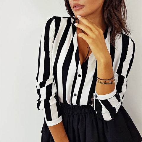 2019 New Blouse Women Casual Striped Top Shirts Blouses Female Loose Blusas Autumn Fall Casual Ladies Office Blouses Top Sexy image