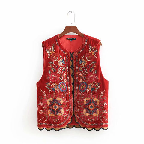 2018 Women Vintage sequins flower embroidery vest jacket ladies retro national style patchwork casual velvet waistCoat CT154 image