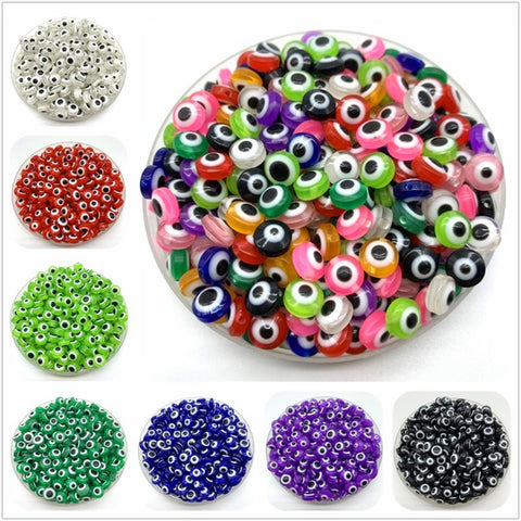 50pcs/Lot 8mm Oval Shape Spacer Beads Evil Eye Beads Stripe Resin Spacer Beads For Jewelry Making Bracelet Necklace Charms image