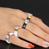 6mm White Black Ceramic Rings Plus Cubic Zirconia For Women Gold Color Stainless Steel Women Wedding Ring wedding bands