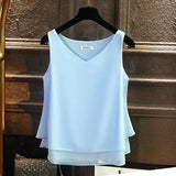 2020 Fashion Brand Women's blouse Tops Summer sleeveless Chiffon shirt Solid V-neck Casual blouse Plus Size 5XL Loose Female Top