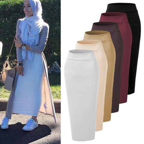 8 Colors 105cm Womens' Elegant Modest Muslim Islamic Warm Pencil skirt New Bandage Skirt Women Ankle-Length Long Skirts WJ2264 image