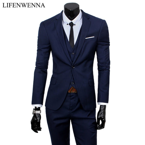 2021 New Men Suits One-Buckle Brand Suits Jacket Formal Dress Men Suit Set Men Wedding Suits Groom Tuxedos (Jacket+Pants+Vest) image