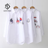 2020 NEW White Shirt Casual Wear Button Up Turn Down Collar Long Sleeve Cotton Blouse Embroidery Feminina HOT Sale T8D427M