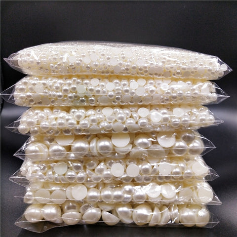 3-16mm Half Round Acrylic White Ivory Imitation Pearl Flatback Beads for Jewelry Making DIY /Headwear/Nail Art /Phone Decorate image