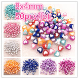 50pcs 8x4mm pink Color Glossy Love Heart Acrylic Bead Loose Spacer Beads For Jewelry Making DIY Bracelet Accessories