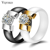 6mm White Black Ceramic Rings Plus Cubic Zirconia For Women Gold Color Stainless Steel Women Wedding Ring wedding bands