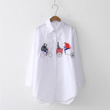 2020 NEW White Shirt Casual Wear Button Up Turn Down Collar Long Sleeve Cotton Blouse Embroidery Feminina HOT Sale T8D427M