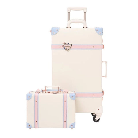 2021 New Retro white pink blue Travel Bag Rolling Luggage sets,12"20"22"24"26"inch Women Trolley Suitcases vs handbag with Wheel image