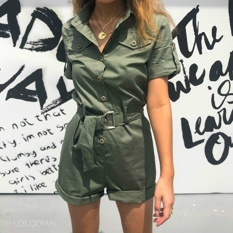 2020 New Arrival Top Cotton Solid Vadim Jumpsuit Women Body Feminino Tooling Wind Piece Olive Curling Women's Clothing image