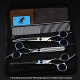 7.0inch blue  pet grooming scissors set straight cut teeth cut fish bone scissors