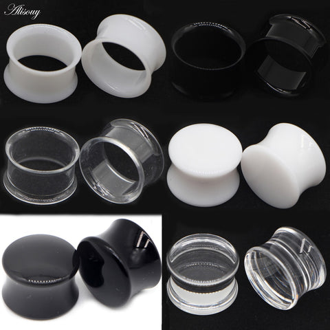 2pcs White Black Transparent Acrylic Ear Tunnel Plug Ear Gauges Piercing Double Curved Saddle Expander Stretcher Body Jewelry image