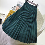 2021 Two Layer Spring Women Suede Skirt Long Pleated Skirts Top Brand Womens Saias Midi Faldas Vintage Women Midi Skirt