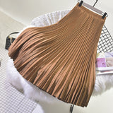 2021 Two Layer Spring Women Suede Skirt Long Pleated Skirts Top Brand Womens Saias Midi Faldas Vintage Women Midi Skirt